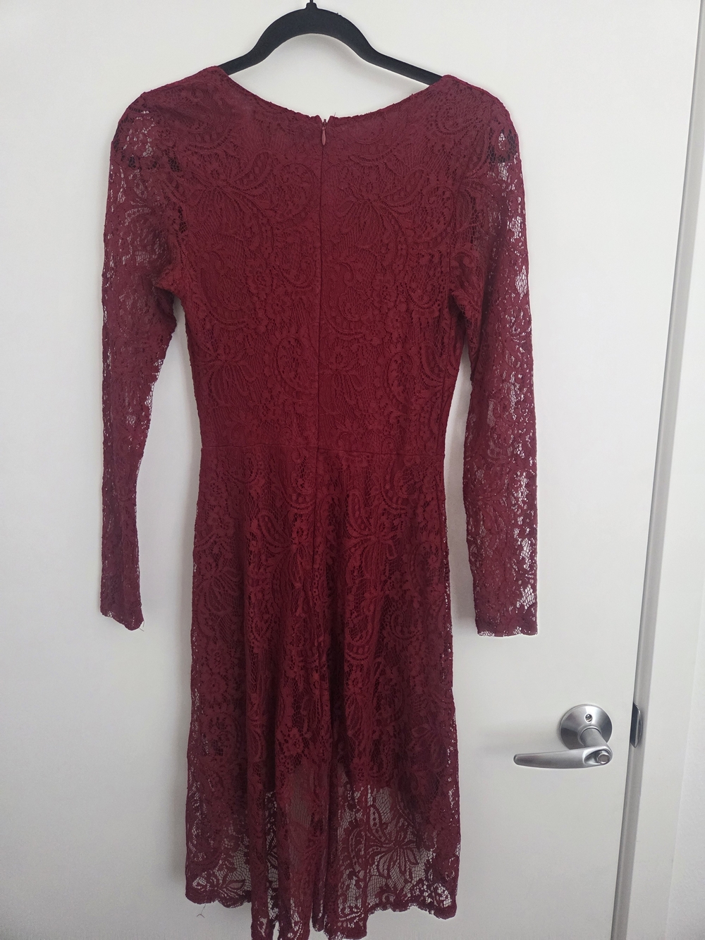 Honey Punch Burgundy/Red Lace High-Low Long Sleeve Dress - Picture 4 of 8